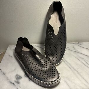 Ilse Jacobsen Metallic silver bullet  Perforated Leather Tulip Slip On Sneakers
